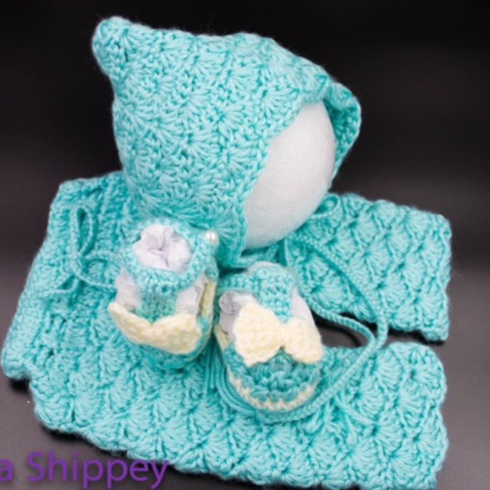 Teal Shell Pants, Bonnet and Shoes